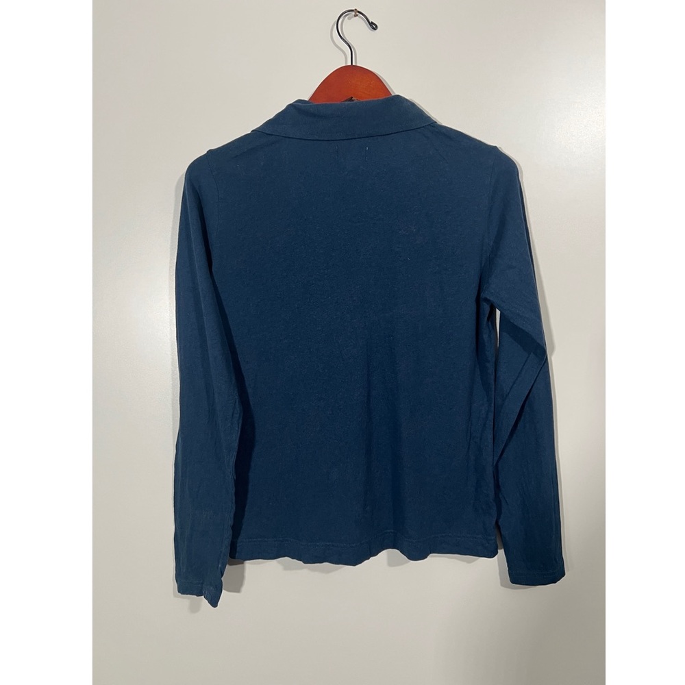Pact Organic Cotton Long Sleeve Collared V-Neck in Navy Blue Size Medium - Picture 3 of 7